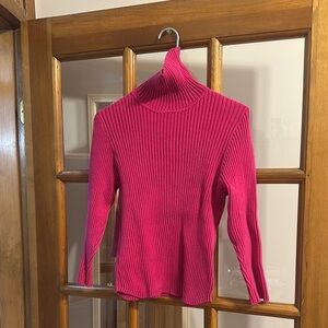 Bright Pink Ribbed Turtleneck Sweater